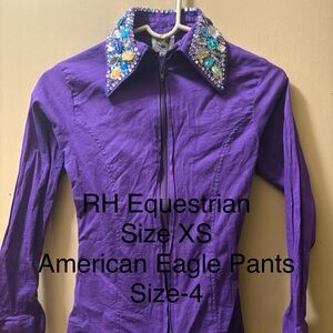 Rodeo queen color matched horsemanship outfit.